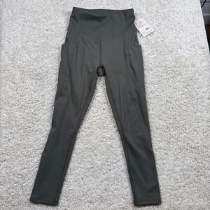 DANSKIN Cropped Legging Women XS Army Green Dynamic Interlock Pockets High Rise